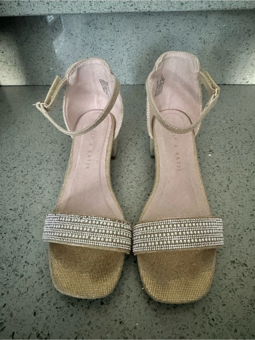 Kelly & Katie Champagne Gold Embellished Block Heel Sandals